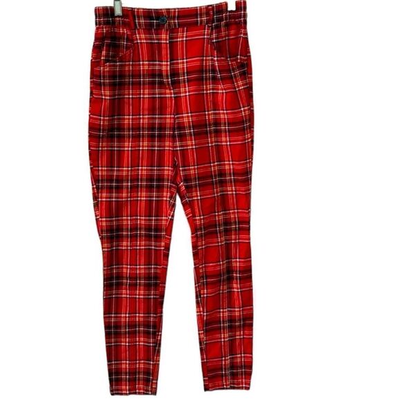 Urban outfitters, red, black and yellow plaid, high-rise pants, size small - Picture 1 of 12